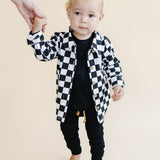 Smiley Checkered Black Cotton Shacket