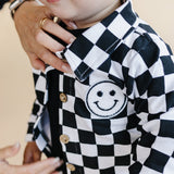 Smiley Checkered Black Cotton Shacket