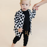 Smiley Checkered Black Cotton Shacket