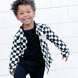 Smiley Checkered Black Cotton Shacket