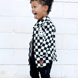 Smiley Checkered Black Cotton Shacket