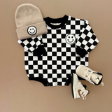 Checkered Smiley Black Bubble Romper