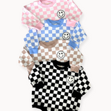 Checkered Smiley Black Bubble Romper