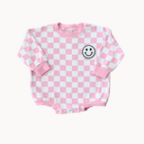 Checkered Smiley Pink Bubble Romper