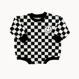 Checkered Smiley Black Bubble Romper