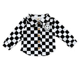 Smiley Checkered Black Cotton Shacket
