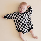 Checkered Smiley Black Bubble Romper