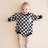Checkered Smiley Black Bubble Romper