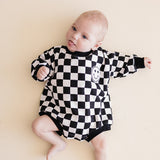 Checkered Smiley Black Bubble Romper