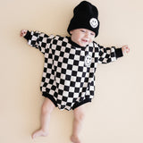 Checkered Smiley Black Bubble Romper