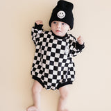 Checkered Smiley Black Bubble Romper