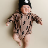 Mocha Bolts Hooded Bubble Romper