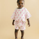 Pink Bolts Shorts Set