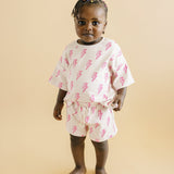 Pink Bolts Shorts Set