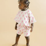 Pink Bolts Shorts Set