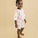 Pink Bolts Shorts Set