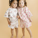 Pink Bolts Shorts Set