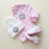 Checkered Smiley Pink Bubble Romper