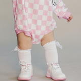 Checkered Smiley Pink Bubble Romper