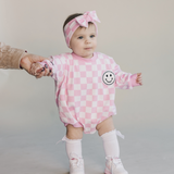 Checkered Smiley Pink Bubble Romper