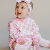 Checkered Smiley Pink Bubble Romper