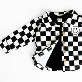Smiley Checkered Black Cotton Shacket