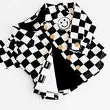 Smiley Checkered Black Cotton Shacket