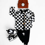 Smiley Checkered Black Cotton Shacket