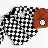 Smiley Checkered Black Cotton Shacket