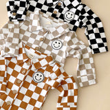 Smiley Checkered Black Cotton Shacket