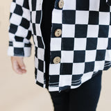 Smiley Checkered Black Cotton Shacket