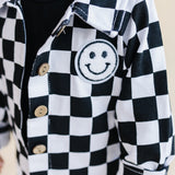 Smiley Checkered Black Cotton Shacket