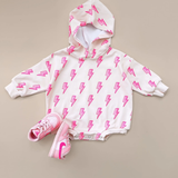 Pink Bolts Hooded Bubble Romper