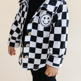 Smiley Checkered Black Cotton Shacket