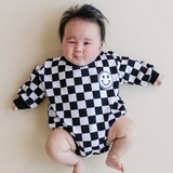 Checkered Smiley Black Bubble Romper