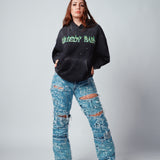 Women's Oversized Destroyed Flame Hoodie