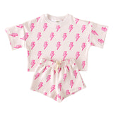 Pink Bolts Shorts Set