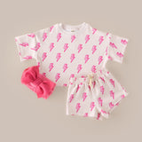 Pink Bolts Shorts Set