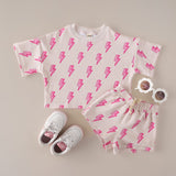 Pink Bolts Shorts Set