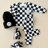 Black Checkered Smiley Lounge Set