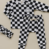 Black Checkered Smiley Lounge Set