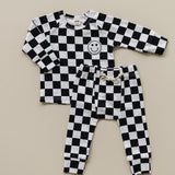 Black Checkered Smiley Lounge Set