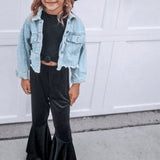 Pleated Black Velour Bell Bottoms